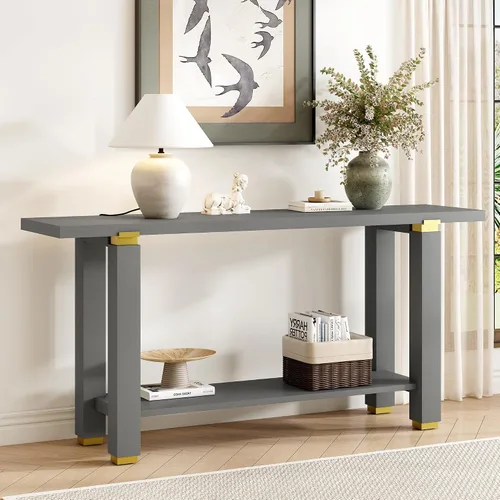 Vista 15 de Mesa consola moderna con diseño acanalado vertical, mesa de entrada de almacenamiento compacta con cajón funcional para sala de estar Negro-ww33