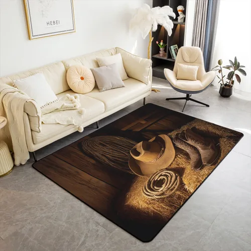 Vista 8 de Alfombra decorativa de 4 x 5 pies con diseño de cerdo y pollo y perro, alfombra de sala de estar de animales de granja para decoración rústica