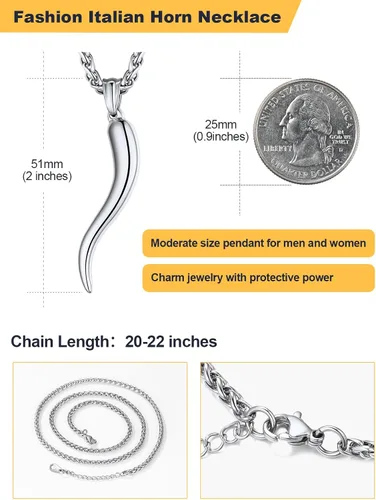 Vista 5 de U7 Italian Horn Necklaces,Stainless SteelBlack18K Gold Plated Talisman Horn Pendant, Italy Amulet Charm Necklaces Protection Jewelry for Men Women
