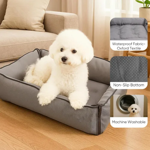 Vista 2 de Cama de perro impermeable Oxford, alfombrilla plegable para jaula para perros pequeños y medianos, almohadilla ortopédica para mascotas con algodón