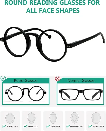 Vista 4 de Eyekepper Gafas de lectura redondas para mujeres y hombres lectores retro Mens Ladies Reader Eyeglasses,All Day Comfort Spring Hinges,Fashion Negro
