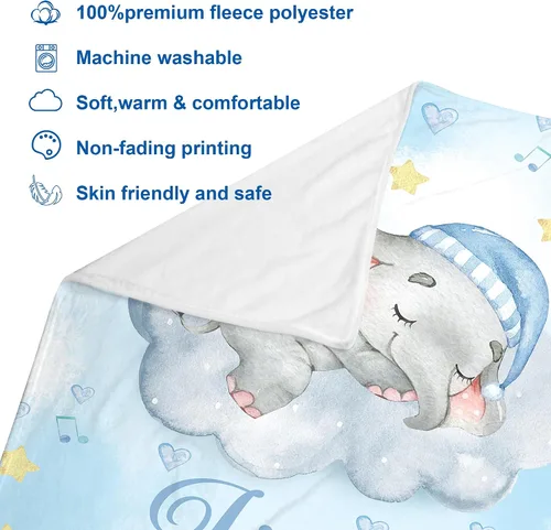 Vista 6 de J&SBGFT Manta de Bebé Personalizada para Niños - Manta con Nombre Personalizado para Niños Pequeños, Niños - Manta Decorativa de Guardería Cochecito