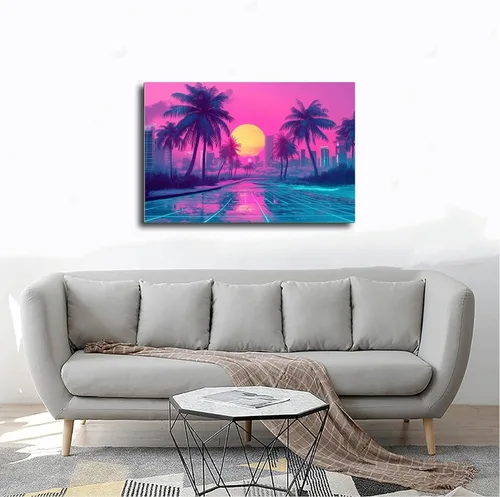Vista 4 de Póster retro Vaporwave – Arte de pared de subcultura Synthwave – Impresión estética de neón – Decoración moderna única para el hogar y la oficina