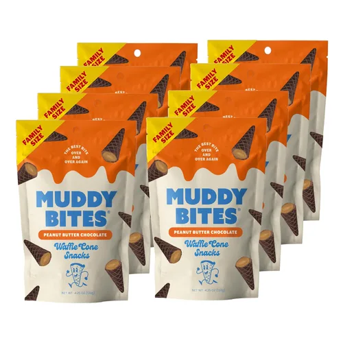 Vista 3 de Muddy Bites Bocadillos de gofre, tamaño bocado, rellenos de chocolate, para aperitivos o postres, cobertura de helado, hechos con azúcar de caña