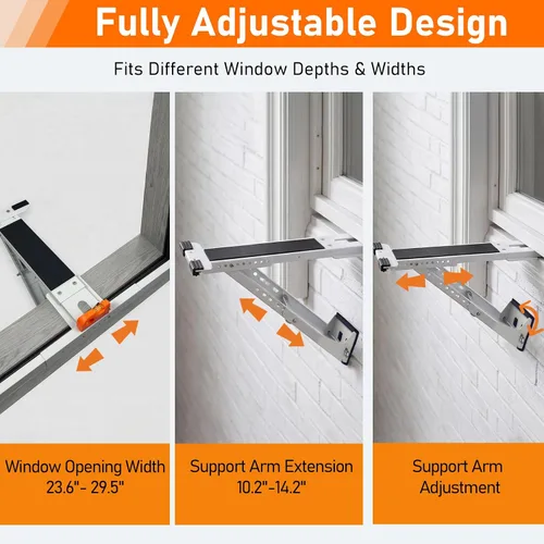 Vista 6 de Soporte de CA para ventana sin taladro, soporte de brazo único para ventanas pequeñas, soporta hasta 165 libras, instalación interior ajustable