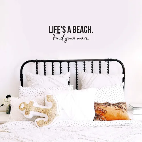 Vista 3 de Calcomanía de vinilo para pared, Life's A Beach Find Your Wave - 9.5 x 25 pulgadas - Moderna cita inspiradora para el hogar, dormitorio