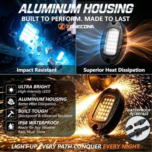 Vista 4 de 8Pods Luces LED RGB de Metal para Rocas con Control Remoto APP/RF, Luces de Resplandor Inferior Multicolor Impermeables para Vehículos con Modo