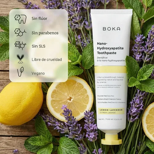 Vista 4 de Boka Pasta de dientes sin flúor, pasta de dientes nano hidroxiapatita, adecuada para dientes sensibles, para adultos y niños, sabor a lavanda limón