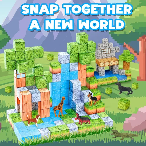 Vista 2 de Contixo Juguetes magnéticos para niños – ST1 150 piezas de azulejos magnéticos, bloques de construcción 3D, creatividad de construcción STEM