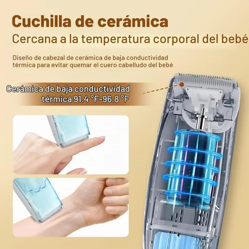 Vista 5 de Cortapelos de bebé al vacío, cortapelos silenciosos para niños, cortadora de pelo de bebé inalámbrica, kit de corte de pelo de bebé impermeable