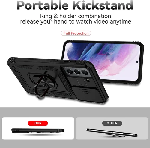 Vista 7 de Funda para Galaxy S21, con protectores de pantalla y funda para cámara, [grado militar] de 16 pies. Funda a prueba de caídas con función de atril