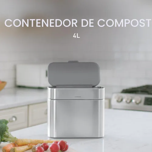 Vista 2 de simplehuman Contenedor de compost, contenedor desmontable y de encimera, 4 litros / 1.06 galones, acero inoxidable cepillado
