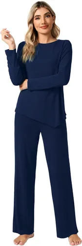 Vista 4 de WiWi Viscose from Bamboo Pajamas Set for Women Soft Long Sleeve Pj Sleepwear Knit Jammies Pants Lounge Sets Loungewear S-XXL