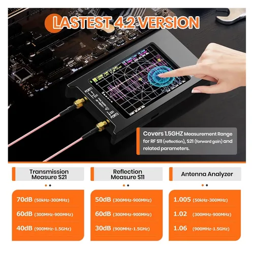 Vista 4 de Spectrum Analyzer, Updated10k-1.5GHz VNA-H4 4inch Vector Network Analyzer HF VHF UHF Antenna V4.3 with SD Card Slot