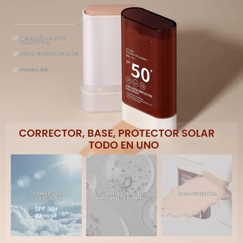 Vista 6 de Barra de base, Spf 50+ PA +++ protector solar mineral para cara y cuerpo, protección para la cara, maquillaje de base multiusos, hidratante, ligero