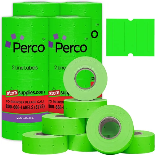 Vista 36 de Perco Etiquetas azules de 2 líneas, 6,000 etiquetas de precio en blanco y fecha para pistolas Perco de 2 líneas de precio y fecha, 8 rollos, 1