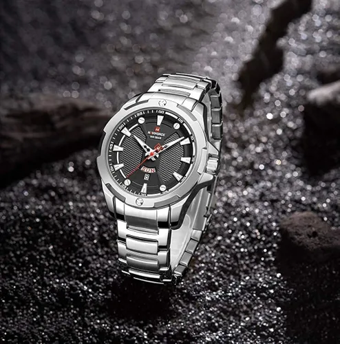 Vista 3 de NAVIFORCE - Reloj de pulsera de cuarzo analógico para hombre de acero inoxidable impermeable