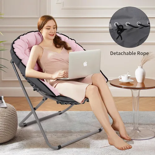 Vista 6 de KROFEM Silla plegable con platillo para sala de estar, acogedora silla circular redonda, ideal para dormitorio, espacios pequeños, salón