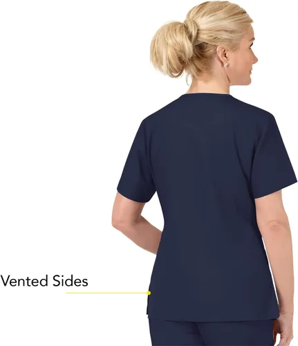Vista 4 de Bata quirúrgica para mujer Wonderwink con 5 bolsillos y cuello en V