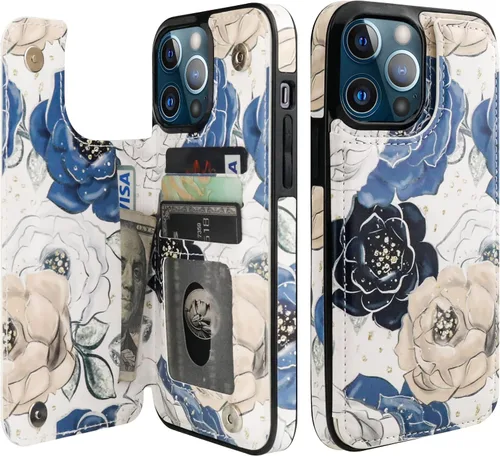 Vista 47 de HAOPINSH Funda tipo cartera con tarjetero para iPhone 14/13, diseño de Girasoles Bandera Americana