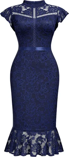 Vista 5 de Miusol Vestido de noche con cuello redondo y encaje floral para mujer