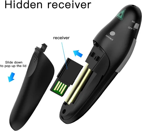 Vista 5 de QUI Presentation Clicker - Clicker remoto inalámbrico para presentación de PowerPoint, PowerPoint Slide Advancer para Mac/Windows/Linux, Google Negro