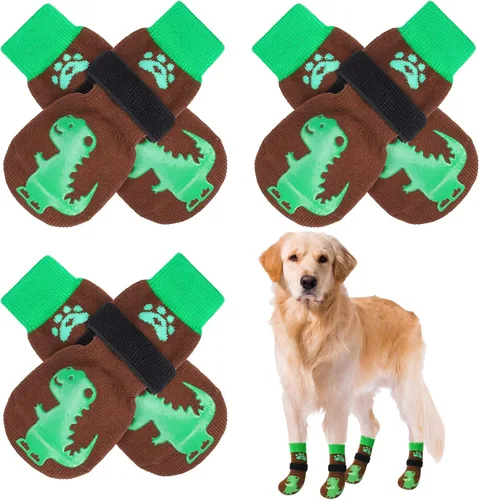 Vista 7 de BEAUTYZOO Calcetines antideslizantes para perros, zapatos de perro para pavimento frío/caliente, protectores de patas con empuñaduras, 3 pares