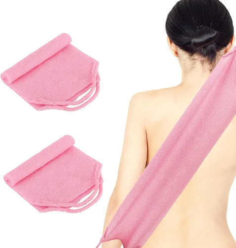 Vista 8 de 2 piezas exfoliante de espalda con asas, toalla para ducha, exfoliante de espalda de nailon, para hombres y mujeres (morado)