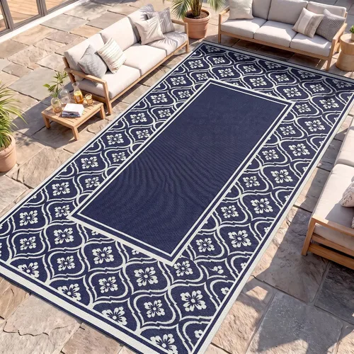 Vista 40 de Outsunny Alfombra de exterior para patio impermeable 9' x 18' rombo negro y Borde rombo negro y gris