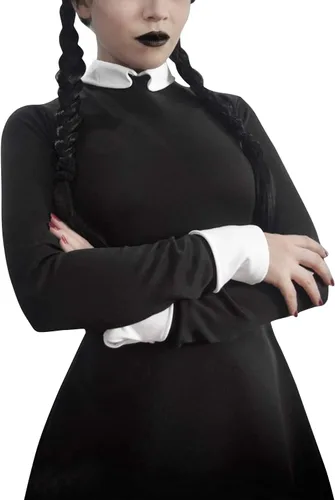 Vista 3 de ICEYOU- Disfraz de Halloween de Morticia Addam de los Locos Addams, vestido, hombro descubierto, vestido partido, maxivestido