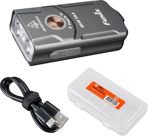 Vista 8 de Fenix Linterna de llavero E03R v2.0, azul, 500 lúmenes brillante USB-C recargable EDC con LED rojo y organizador