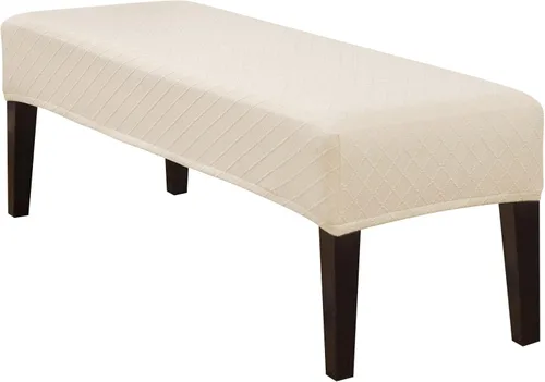 Vista 20 de SearchI Funda elástica para banco de comedor, lavable y duradera, fundas de asiento rectangulares para comedor, sala de estar, cocina (rejilla beige)