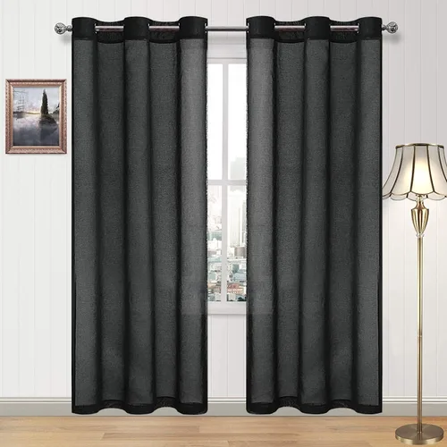 Vista 82 de DWCN Cortinas traslúcidas color verde frijol para sala de estar y dormitorio - Cortinas voile con aspecto de lino sintético con ojales en la parte