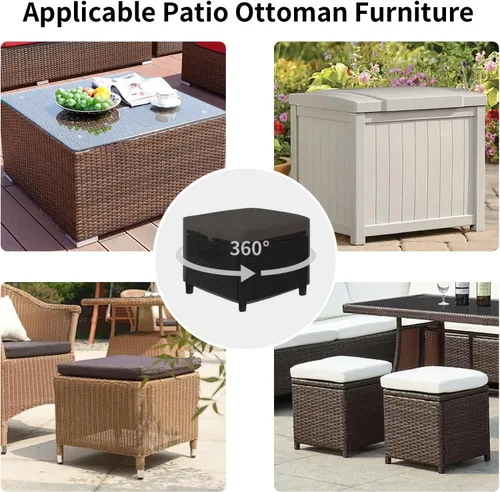 Vista 5 de Easy-Going Funda otomana para exteriores, funda impermeable para otomana de patio, funda resistente para muebles de exterior con asas acolchadas