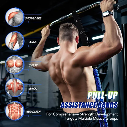 Vista 7 de ALongSong - Bandas de asistencia para dominadas con pedal de soporte para pies - Bandas de resistencia de servicio pesado mejoradas ajustables
