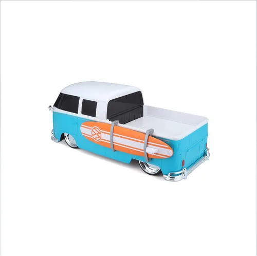Vista 3 de Maisto Tech R/C 1:16 Escala 2.4 GHz VW Tipo 2 Pick-up con tabla de surf, azul con blanco