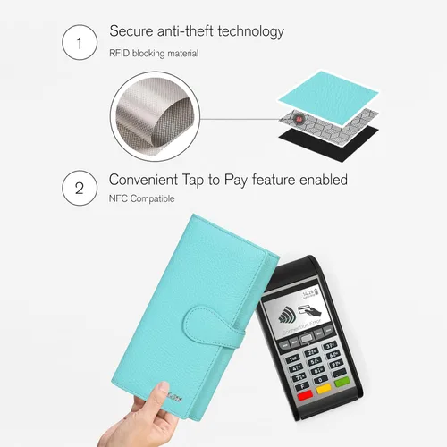 Vista 5 de Carteras de piel con bloqueo RFID, para cheques, con 11 ranuras para tarjetas, para mujer, cartera Rfid
