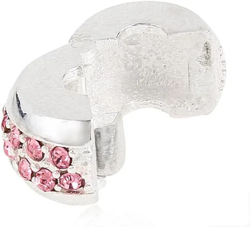 Vista 3 de Encanto redondo de clip con encanto de cristal de plata de ley 925 para pulsera Pandora (rosa)