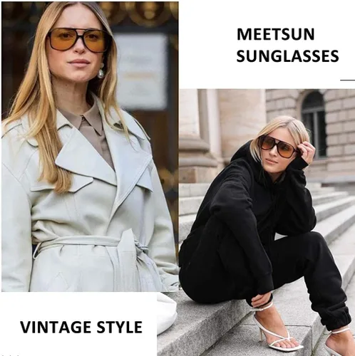 Vista 3 de Gafas de sol clásicas estilo aviador vintage para mujeres y hombres, montura grande, gafas de sol retro de los años 70
