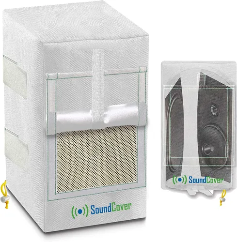 Vista 7 de Dos cubiertas blancas impermeables 600D para altavoces montados en soporte C - Compatible con Yamaha NS-AW194, Polk Audio Atrium 4, Herdio 4