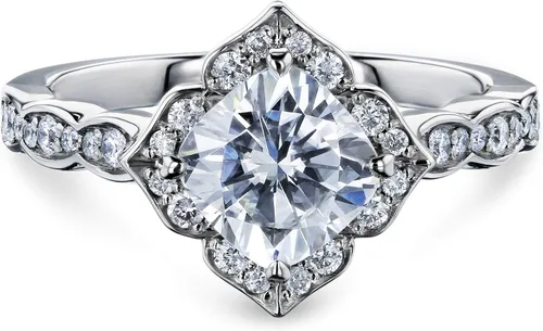 Vista 5 de Kobelli Anillo de compromiso con halo floral de moissanita (G-H) de 1 13 CTW - Múltiples opciones de oro