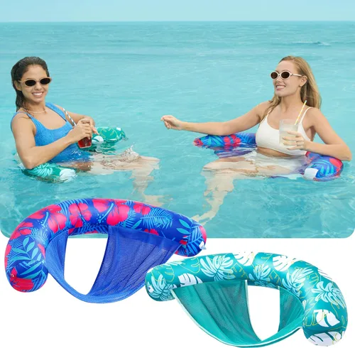 Vista 2 de Sloosh Flotadores de piscina para adultos, paquete de 2 sillas inflables de fideos con eslinga de tela suave, flotador flotante para piscina