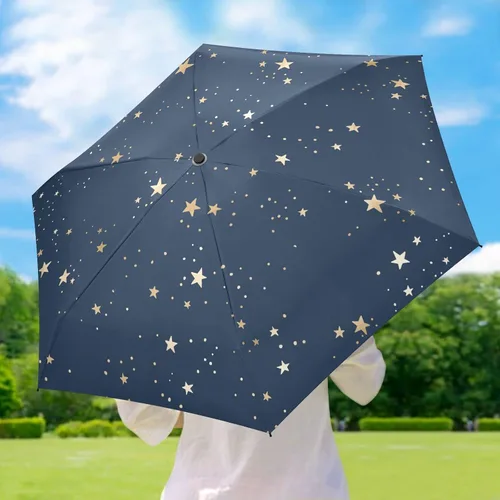 Vista 6 de QwThum Sombrilla de viaje plegable compacta con protección UV para 99% de protección UV, resistente al viento, a prueba de lluvia, pequeña luz a