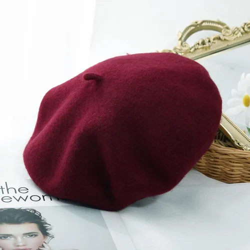 Vista 69 de Boina de lana francesa para mujer, gorra de invierno clásica de color sólido