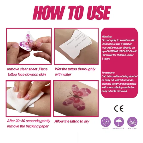 Vista 7 de 30 hojas de tatuajes temporales de mariposa para mujeres y niñas, flores falsas coloridas 3D, mariposas, alas de tatuaje, calcomanías de arte