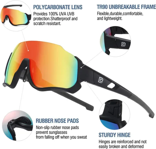 Vista 4 de DUCO DK280 - Lentes de sol polarizados para niños, jóvenes, béisbol, deportes, adolescentes, ciclismo, niños y niñas, con 3 lentes