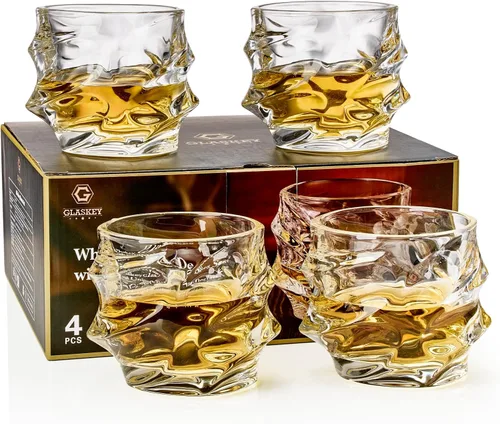 Vista 12 de GLASKEY Juego de 4 Vasos de Whisky, Vaso Old Fashioned de Cristal Sin Plomo, Vasos Tumbler Escoceses para Beber Bourbon, Coñac, Whisky Irlandés