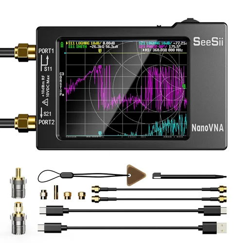 Vista 11 de SEESII Analizador de red vectorial y antena NanoVNA-H 10KHz-1.5GHz con estuche protector EVA de 2.8", impermeable y resistente a golpes, mide