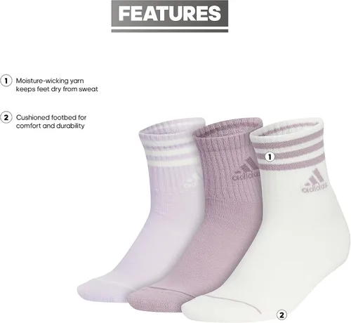 Vista 2 de adidas Calcetines altos de 3 rayas para mujer (3 pares) con compresión de arco para un ajuste seguro