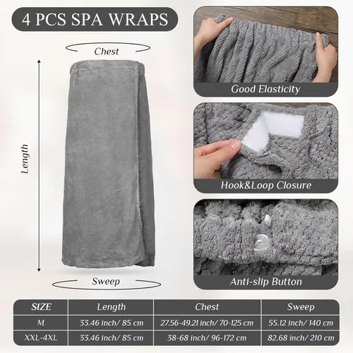 Vista 9 de 4 toallas envolventes para mujer, bata de spa con cierre ajustable, parte superior elástica, envoltura ligera para baño y ducha
